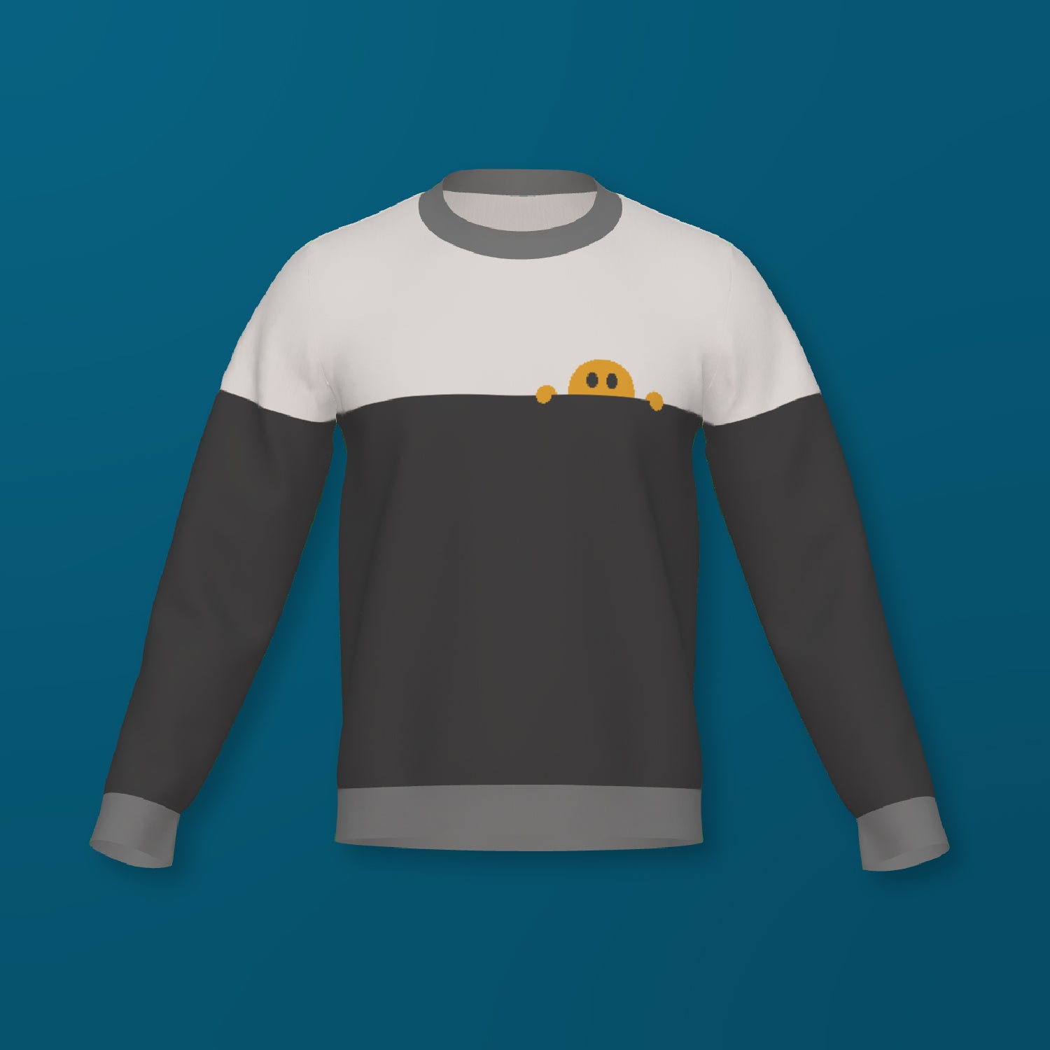 Hey Neighbor graphic knit sweater in gray — distinctive designer knitwear with neighborhood motif by Jedd