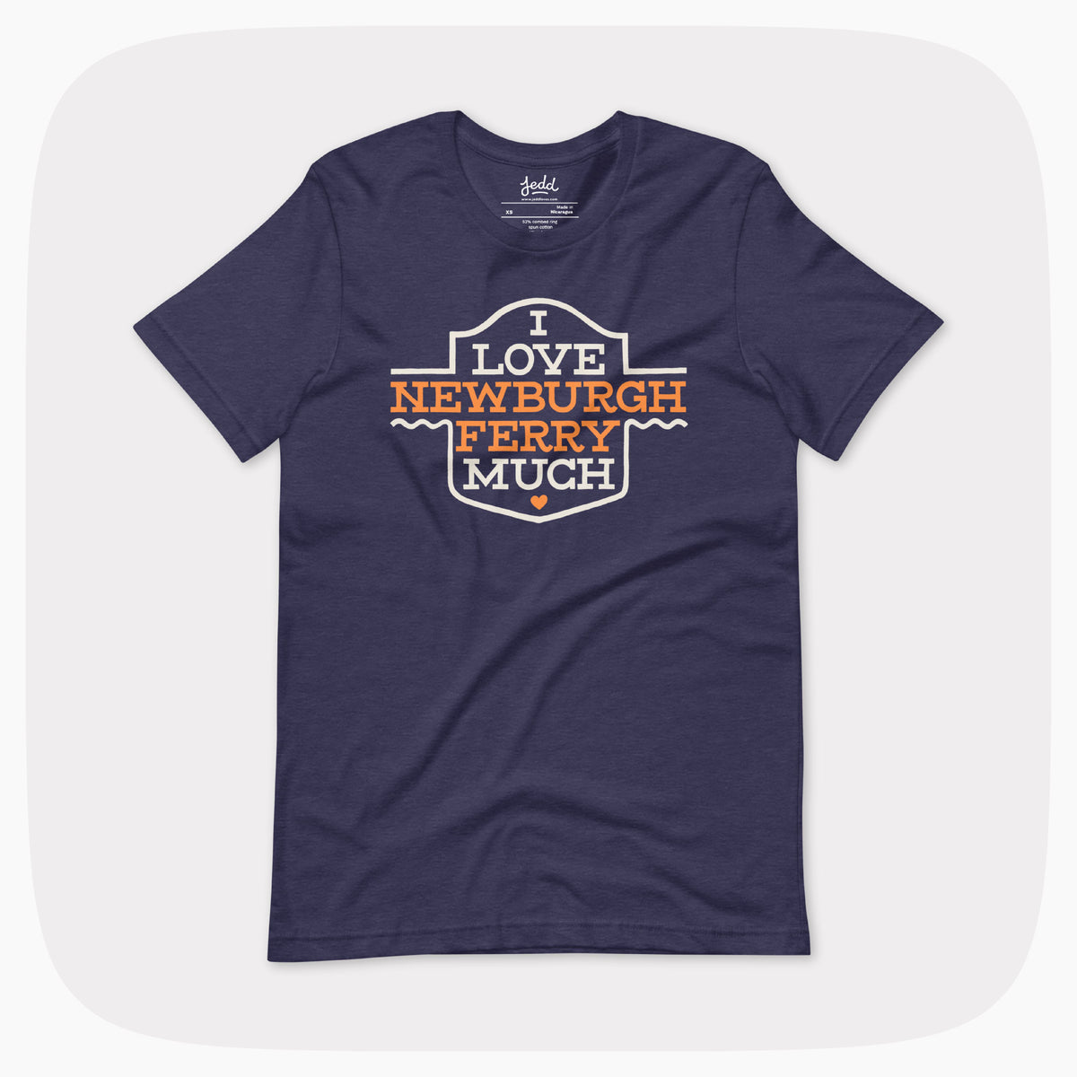 A dark navy t-shirt that reads I Love Newburgh Ferry Much