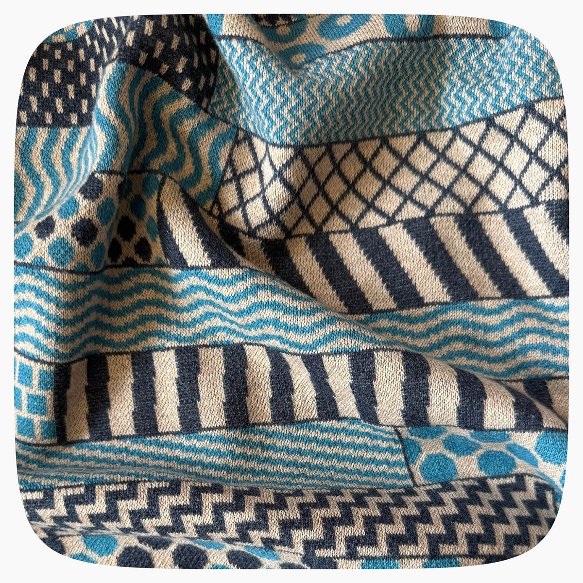 Detail of blue and gray knit patterns