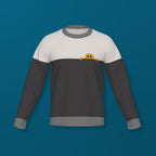 Hey Neighbor graphic knit sweater in gray — distinctive designer knitwear with neighborhood motif by Jedd