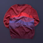 Back of the Horizons red graphic knit sweater by Jedd — distinctive artist-made landscape knitwear