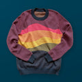 Horizons graphic knit sweater in sunset colorway — layered colorful horizon design by artist Jedd, designer knitwear