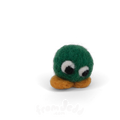 A small felted wool character toy with a round green head, large white eyes with black pupils, and a rounded orange base, photographed on a clean white background.